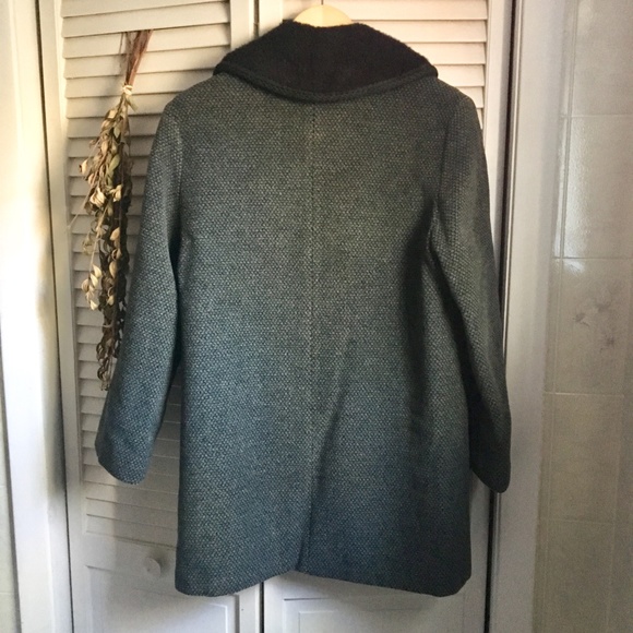 {Vintage} Dark Teal Fuzzy Collar Pea Coat, M/L - Picture 4 of 8